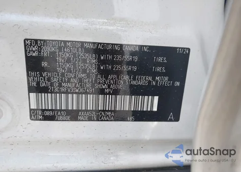 2025 Toyota Rav4 Xle Premium from USA, damaged, VIN 2T3C1RFV3SW367491